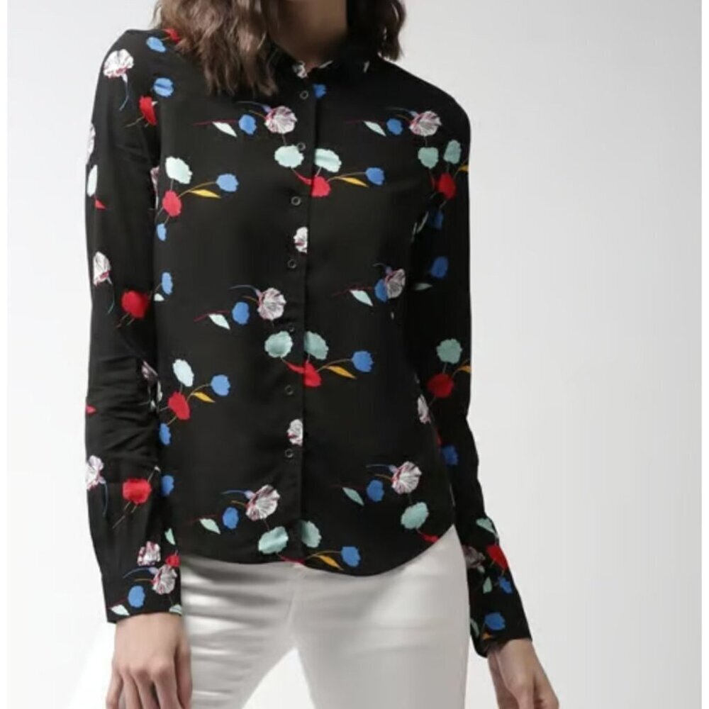 Levi's Black Floral Print Long Sleeve Shirt Size XL Colorful
